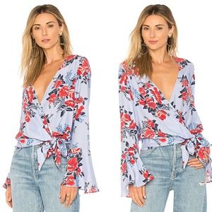 Parker Isabella Floral Bell Sleeve Silk Wrap Top